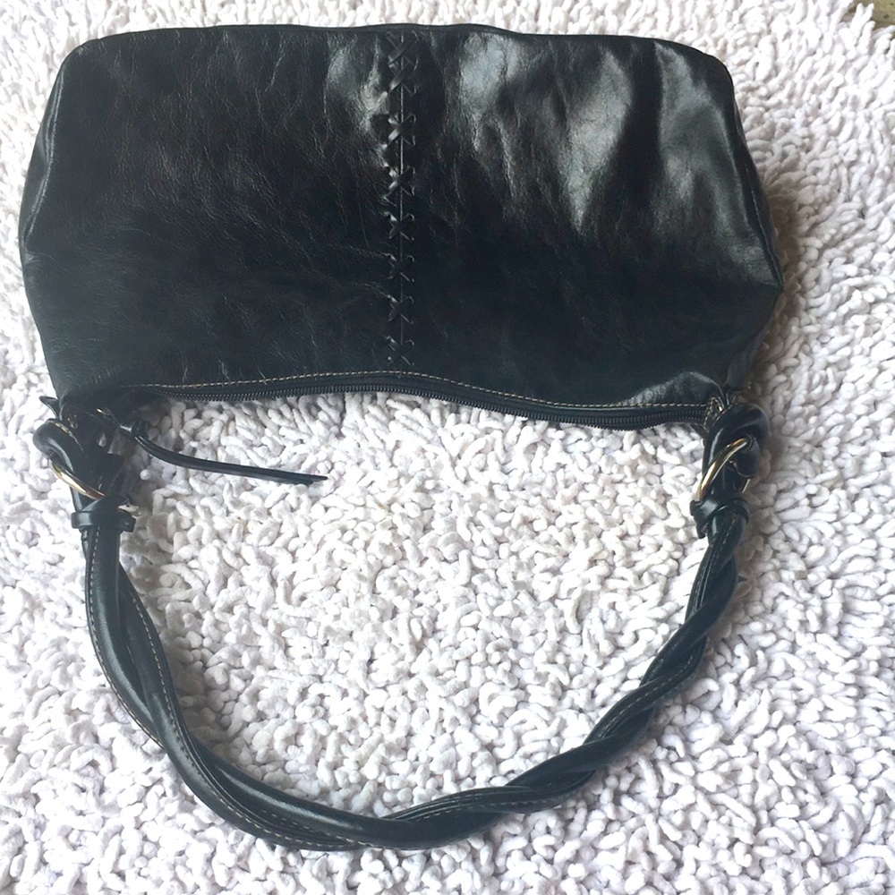 Black vegan leather shoulder bag with twist detail